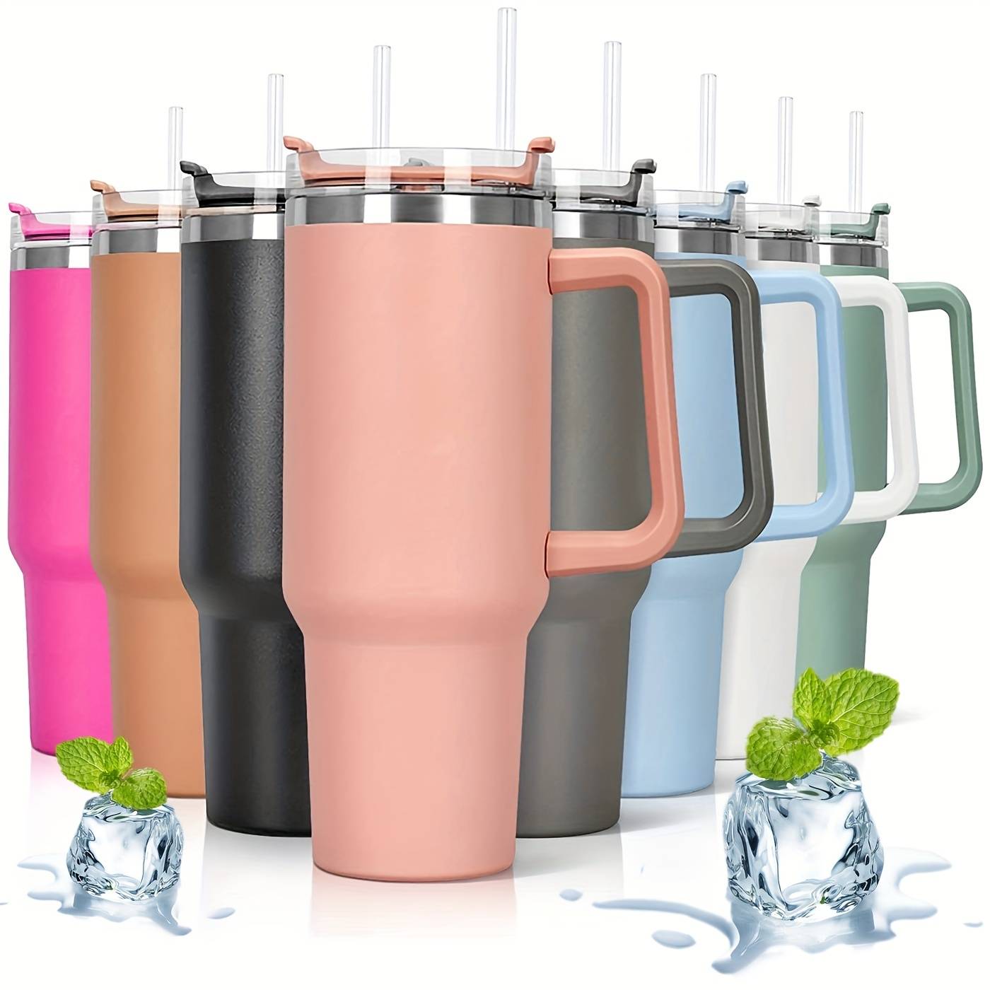 40oz Insulated Tumbler with Handle & Straw