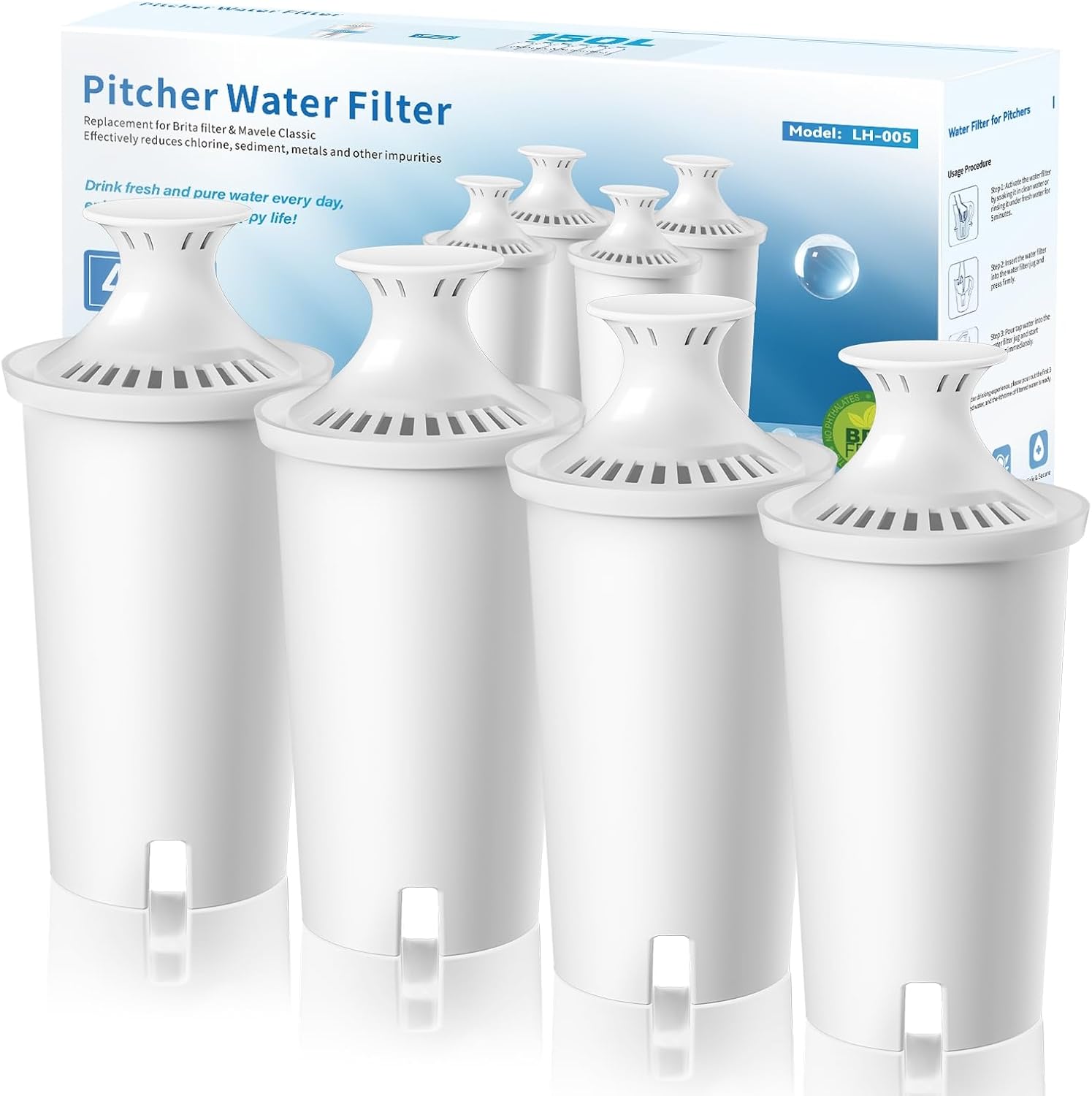 Water Filter Pitcher with Replacement Cartridges